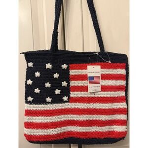 Chateau Stars & Stripes American Flag Crochet Purse Bag Red White Blue Patriotic